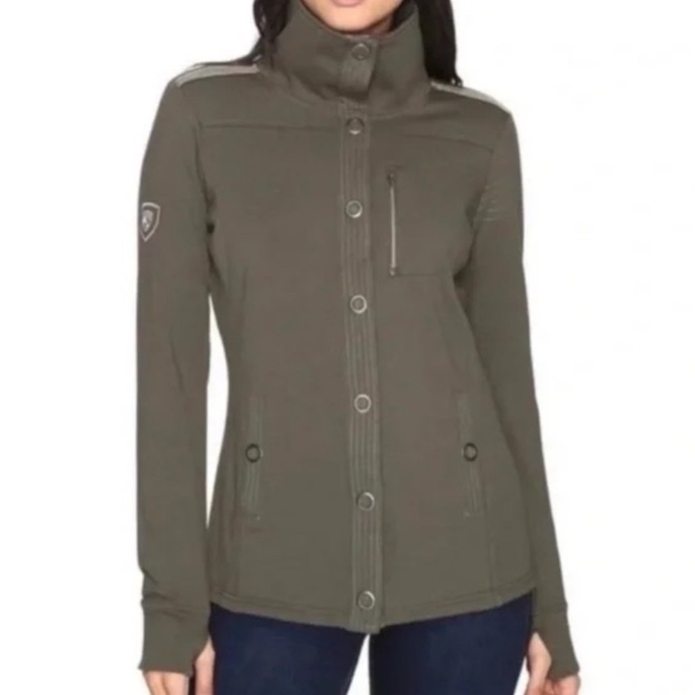 KUHL Krush Jacket Olive Green Snap‎ Button Up Outdoors Gorpcore XS